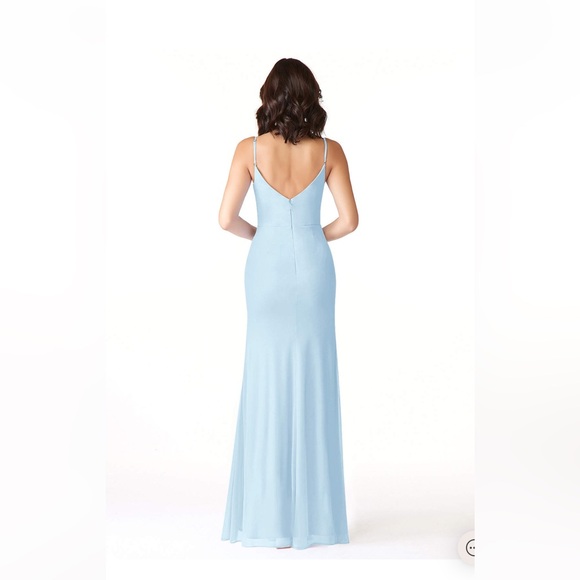 Azazie Deandra Sky Blue Fitted Pleated Mesh Dress - Picture 2 of 3